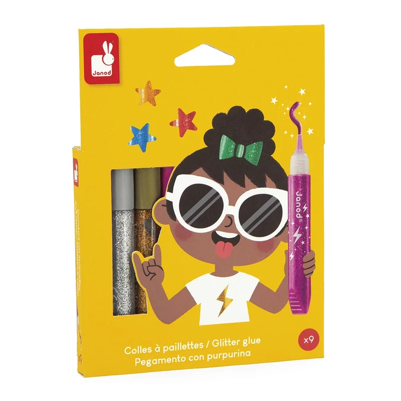 Janod - Colle à paillettes x 9 tubes - 3 ans+