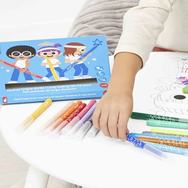 Janod - Feutres longue durée x 18 - 3 ans+
