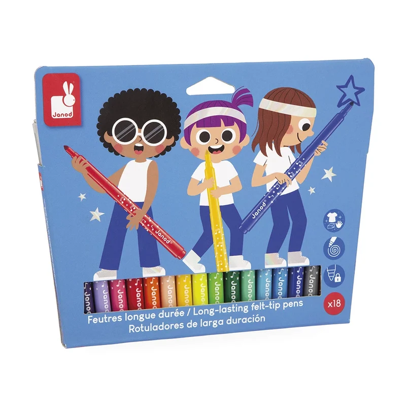 Janod - Feutres longue durée x 18 - 3 ans+