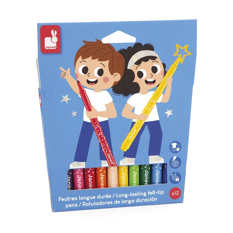 Janod - Feutres longue durée X 12 - 3 ans+