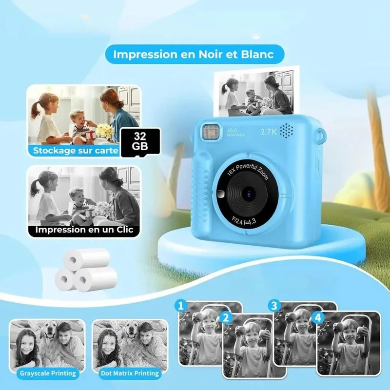 Appareil Photo Enfant – Impression Thermique – PixiPlay™ Bleu