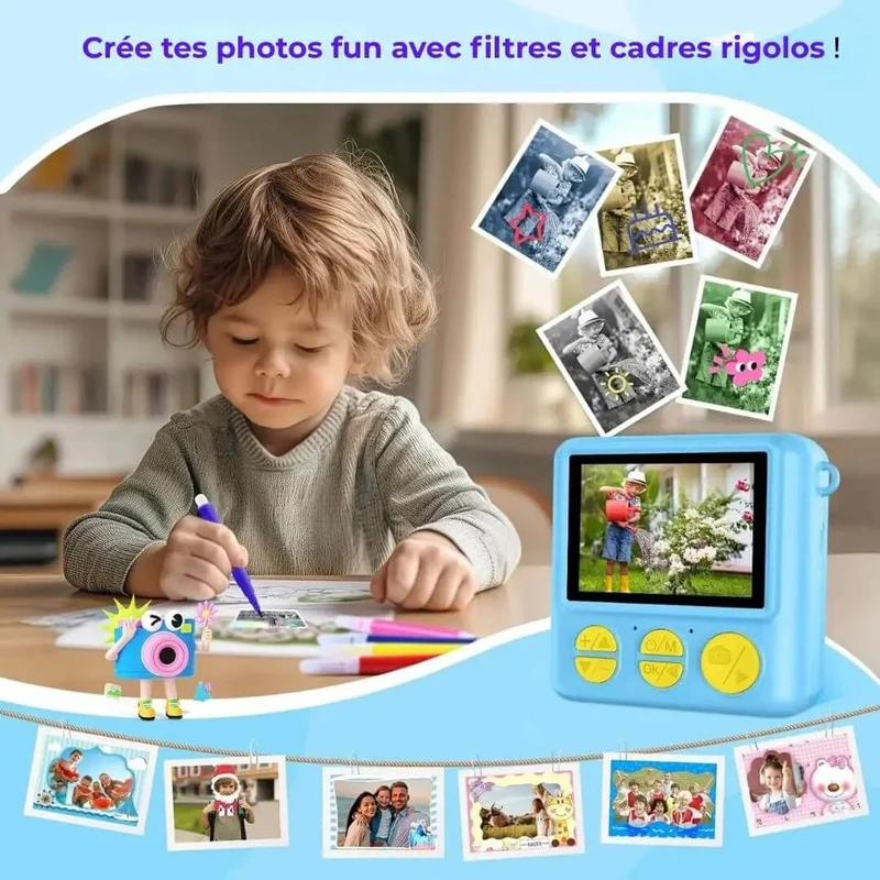 Appareil Photo Enfant – Impression Thermique – PixiPlay™ Bleu