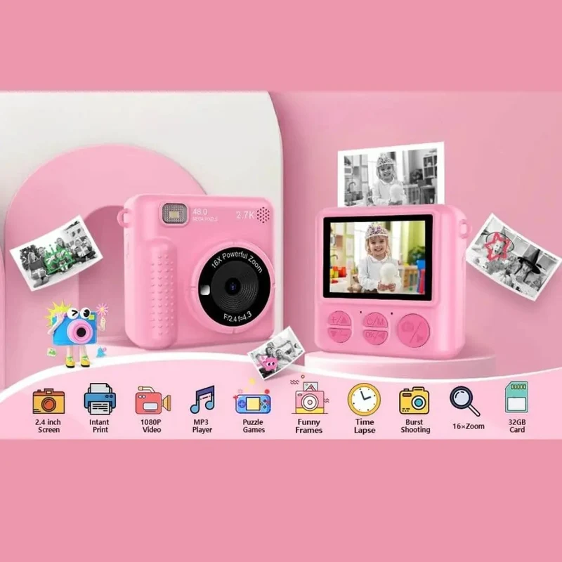 Appareil Photo Enfant – Impression Thermique – PixiPlay™ Rose