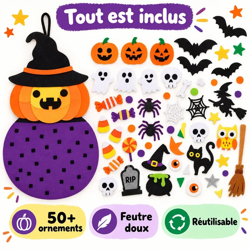 Kit DIY Halloween – Citrouille Sorcière en Feutre