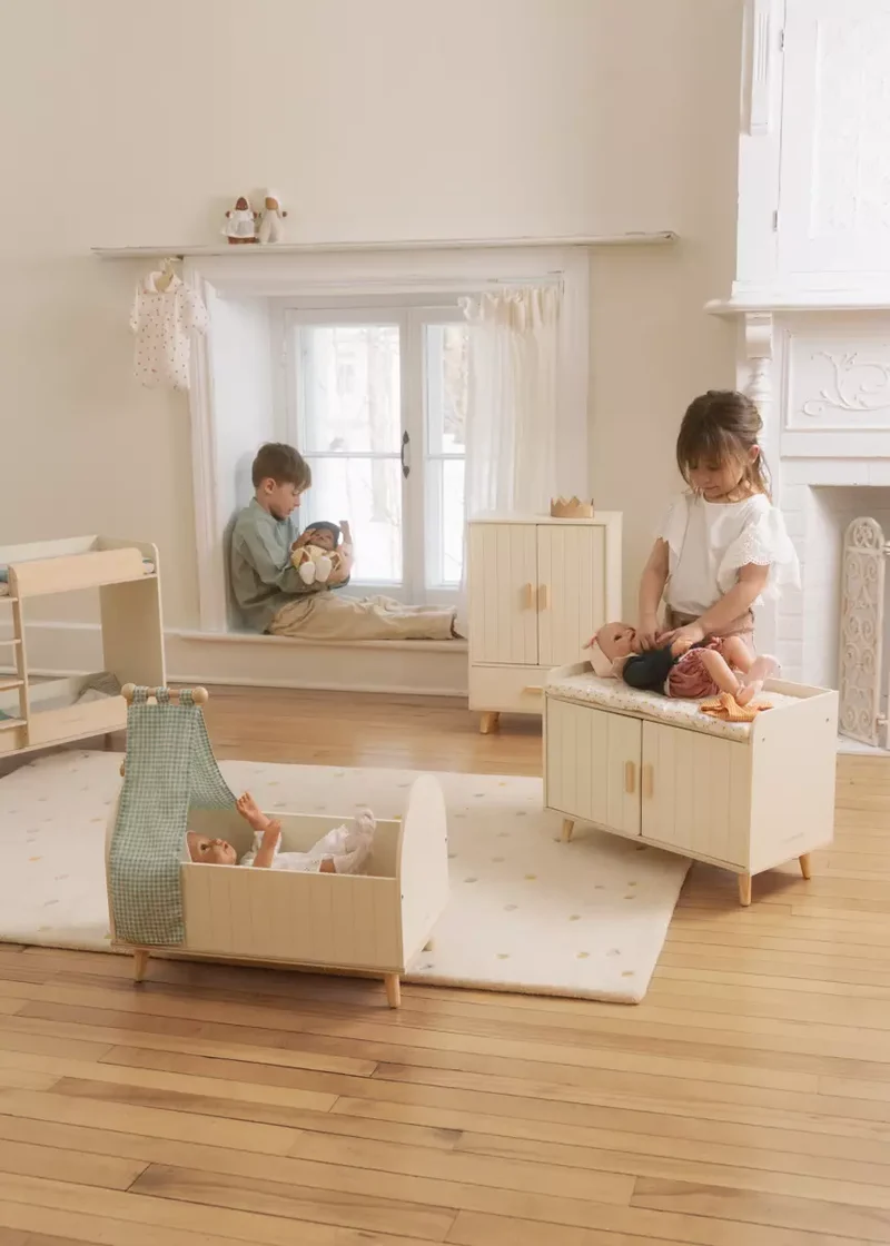 Wooden Dolls’ Crib & Accessories