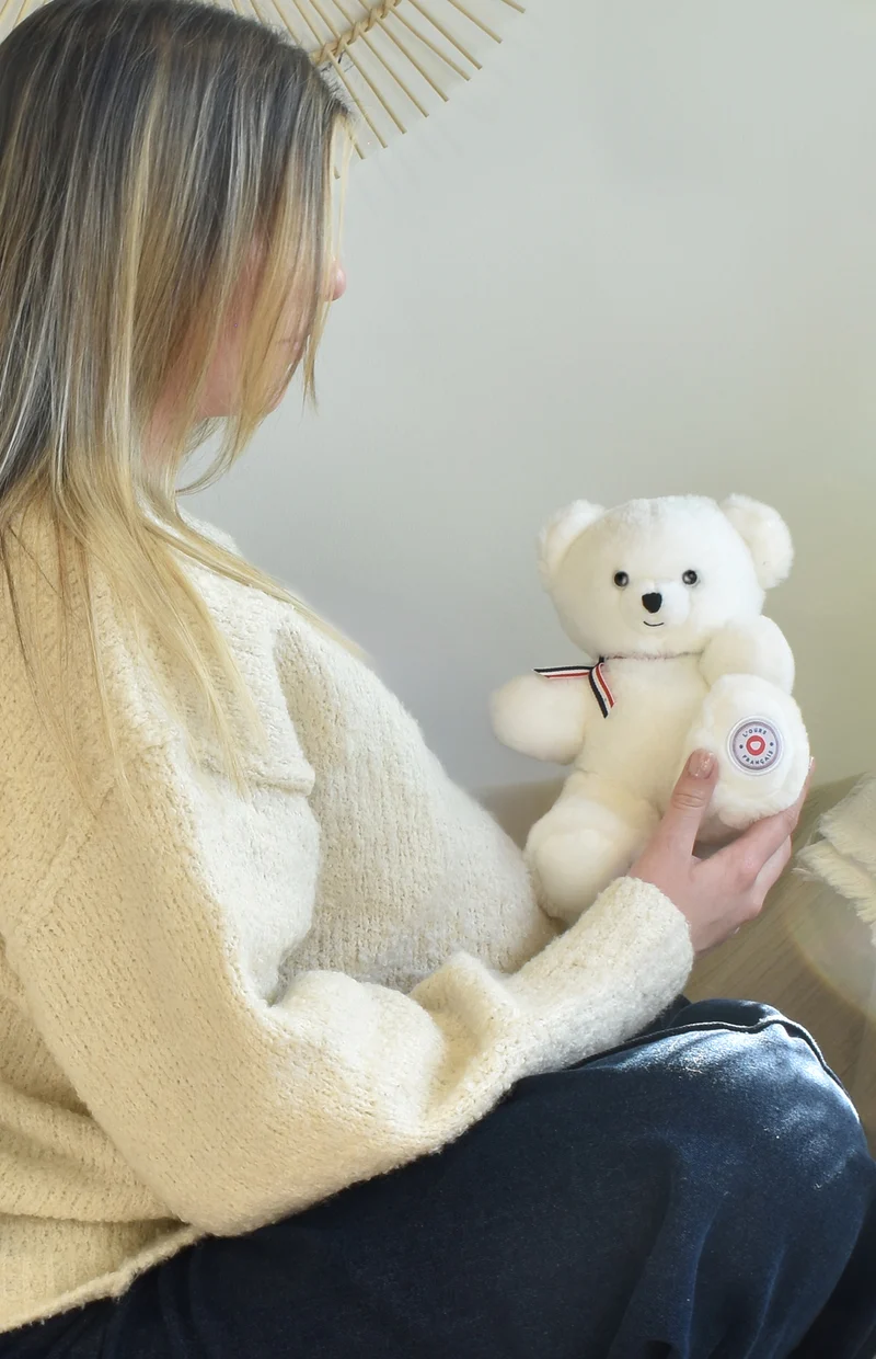 Doudou et compagnie - Ours en Peluche Articulé Français - 25 cm - Blanc naissance+ 👶Naissance+