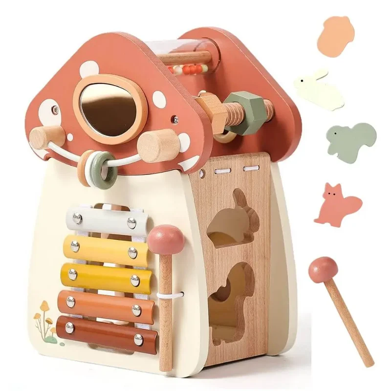 Jouet en bois – Cube d’activité Montessori Maison Champignon™