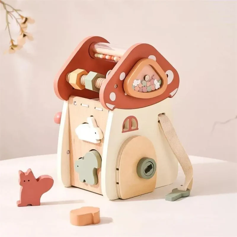 Jouet en bois – Cube d’activité Montessori Maison Champignon™