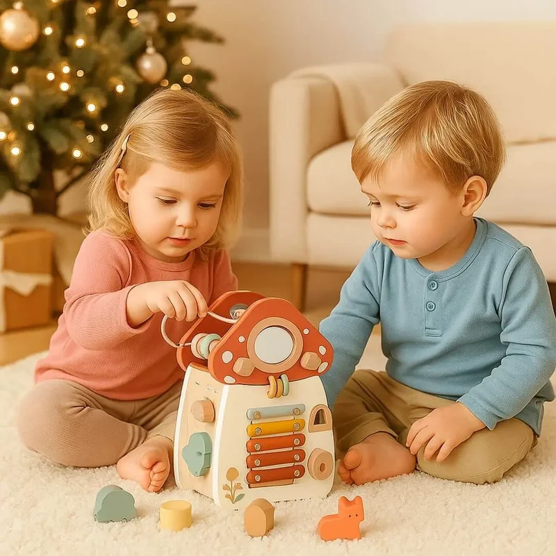 Jouet en bois – Cube d’activité Montessori Maison Champignon™