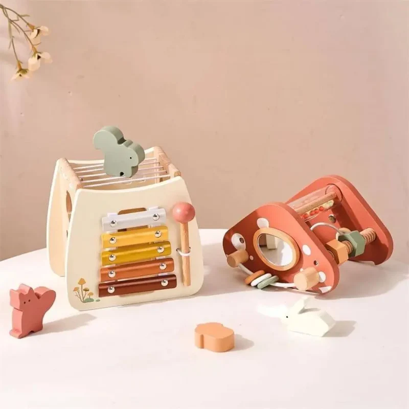 Jouet en bois – Cube d’activité Montessori Maison Champignon™