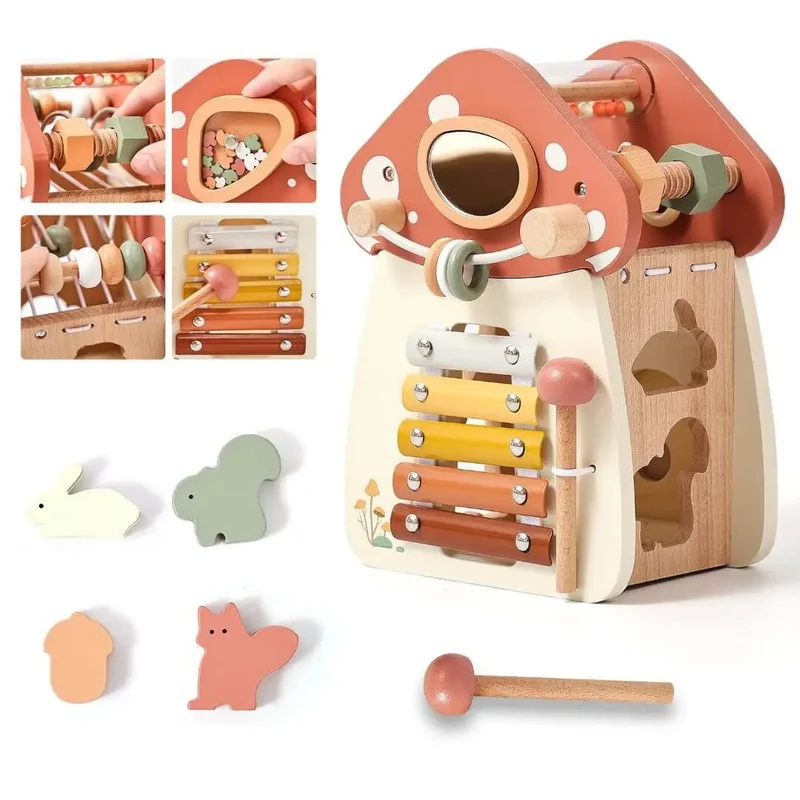 Jouet en bois – Cube d’activité Montessori Maison Champignon™
