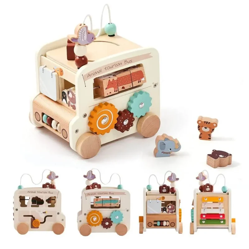 Jouet en bois Bus Montessori – AnimalBus™