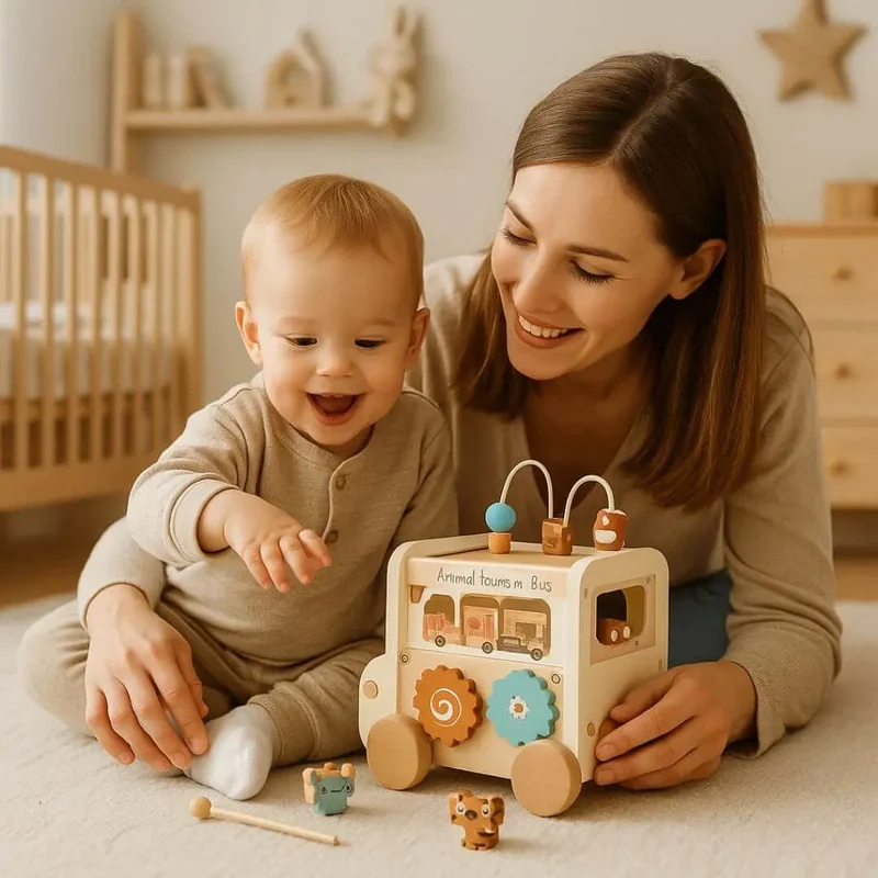 Jouet en bois Bus Montessori – AnimalBus™