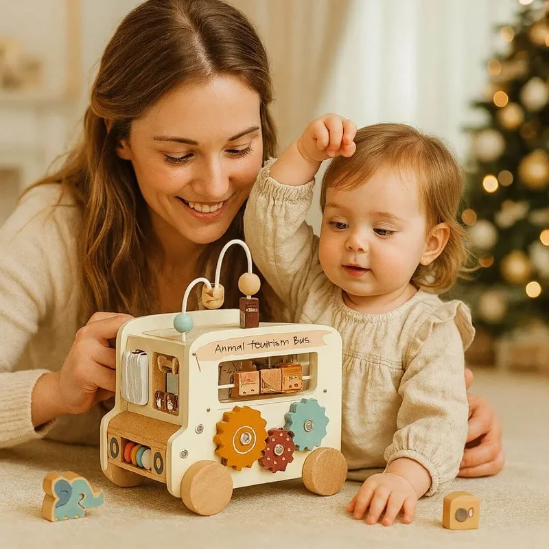 Jouet en bois Bus Montessori – AnimalBus™