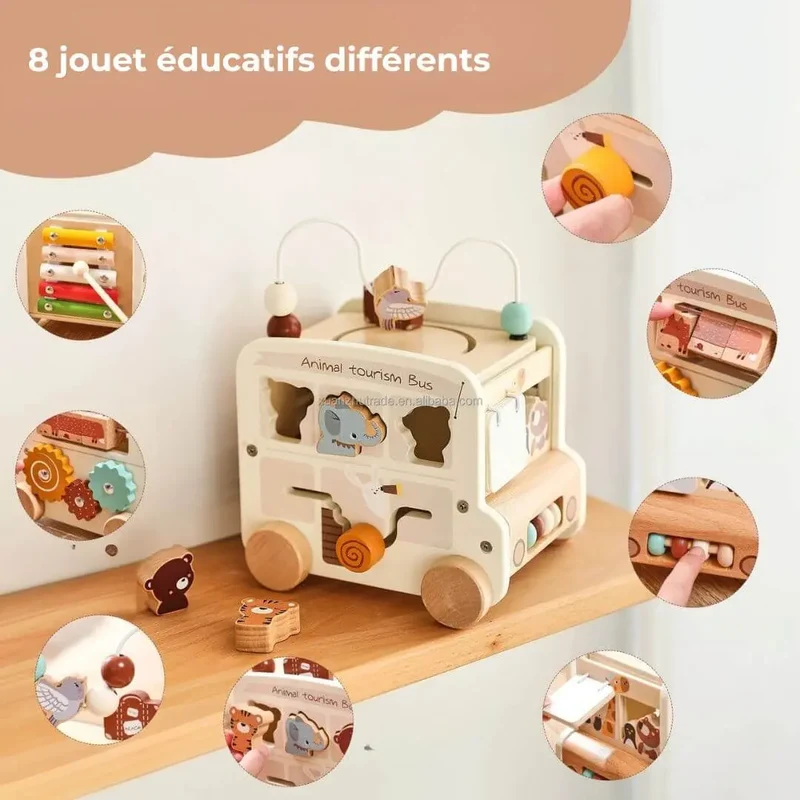 Jouet en bois Bus Montessori – AnimalBus™