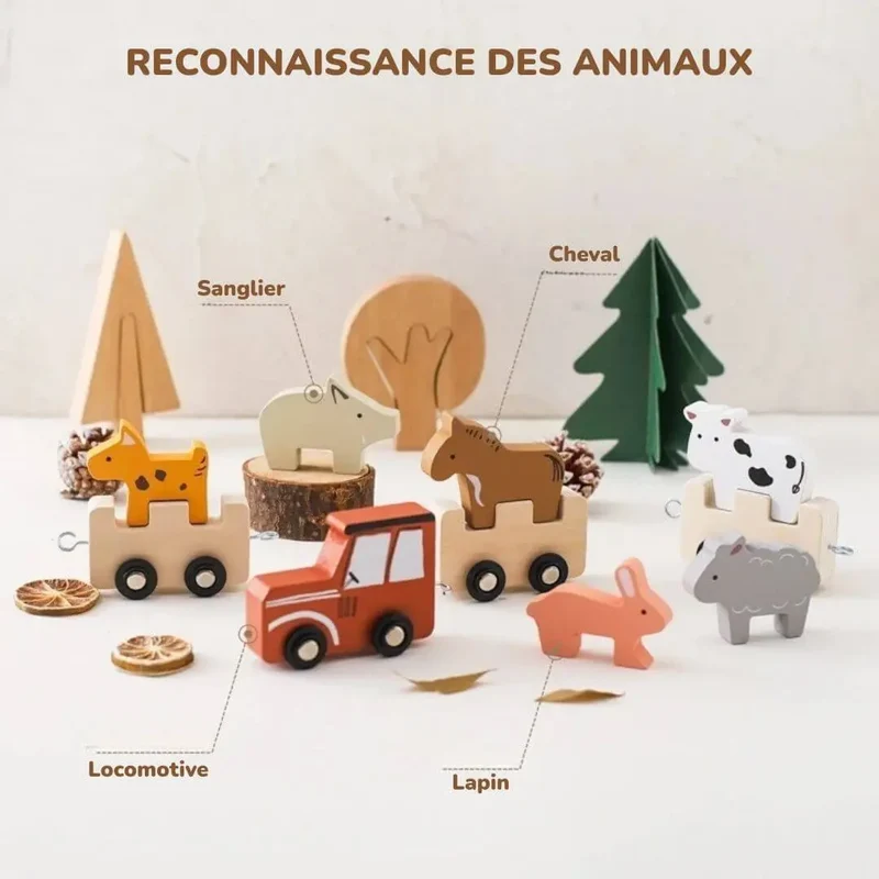 Train en Bois avec Animaux à Trier – FarmTrain™