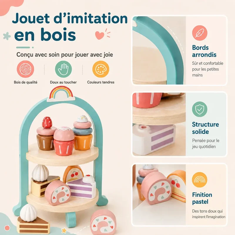 Service à Gâteaux en Bois pour Enfant – SweetTower™