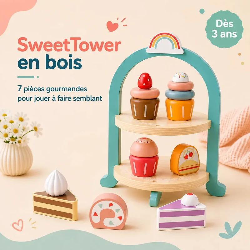 Service à Gâteaux en Bois pour Enfant – SweetTower™