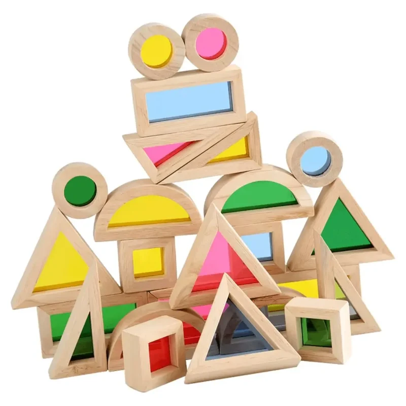 Jeu de Construction en Bois Sensoriel – ColorBlocks™