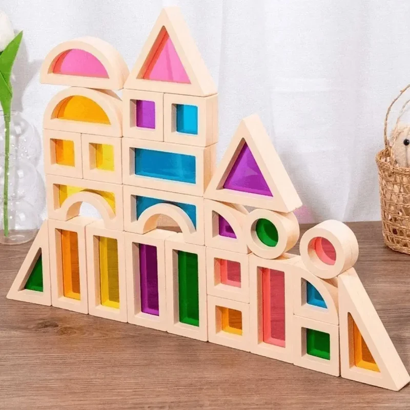 Jeu de Construction en Bois Sensoriel – ColorBlocks™
