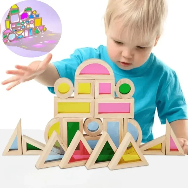 Jeu de Construction en Bois Sensoriel – ColorBlocks™