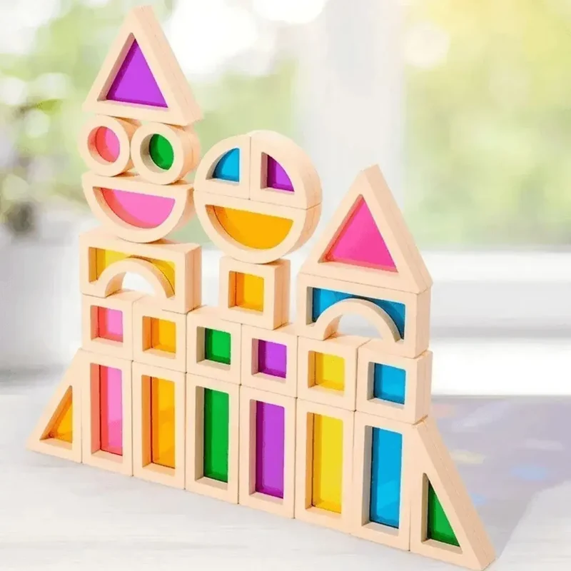 Jeu de Construction en Bois Sensoriel – ColorBlocks™