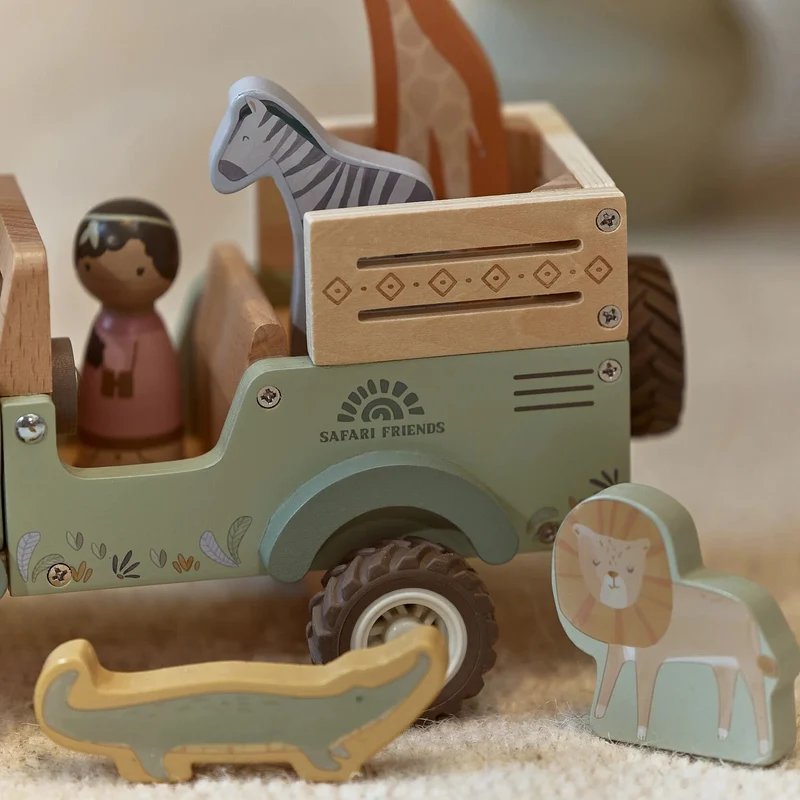 Houten safari auto met dieren - Groen