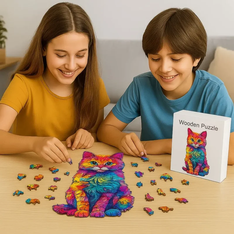 Puzzle en Bois Chat Artistique – ColorCat™