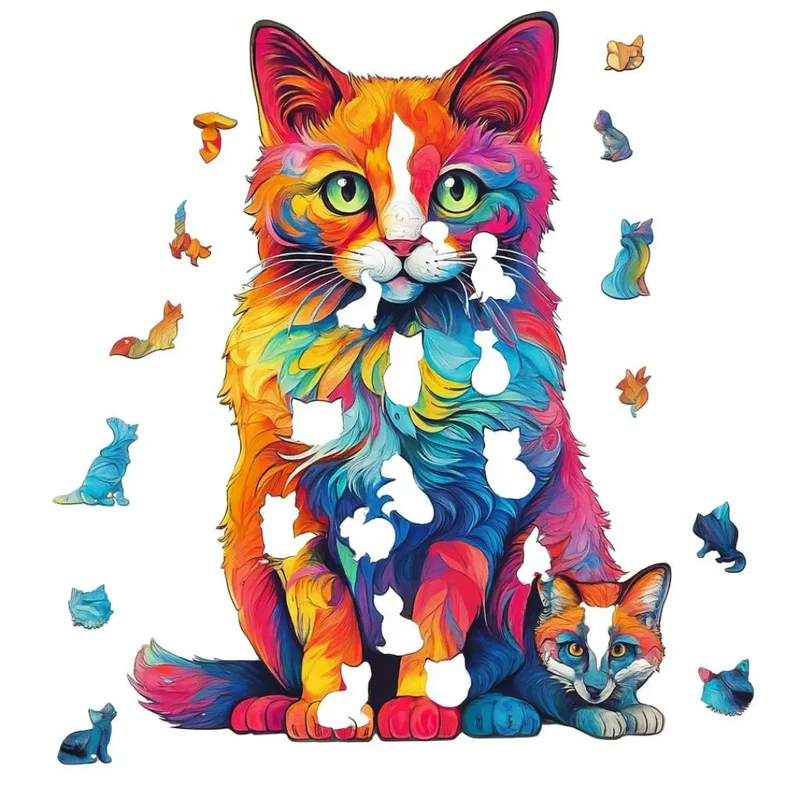 Puzzle en Bois Chat Artistique – ColorCat™