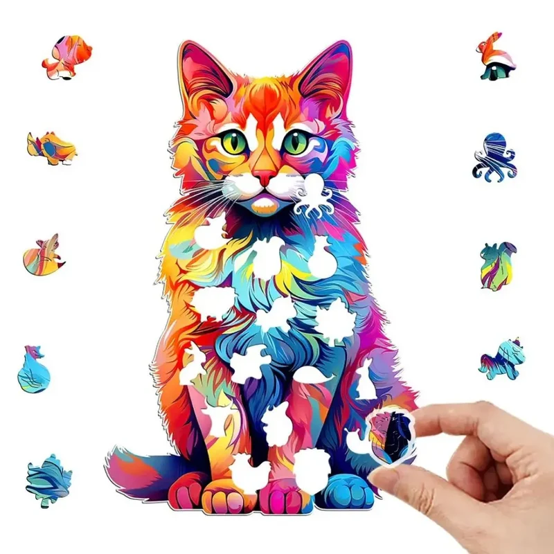 Puzzle en Bois Chat Artistique – ColorCat™