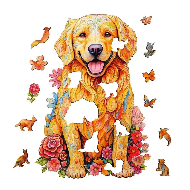 Puzzle Bois Chien Fleuri – DoggoJoy™