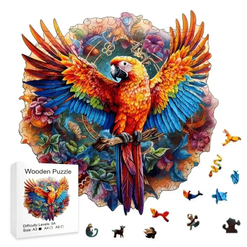 Puzzle en Bois Perroquet Coloré – BirdyBloom™