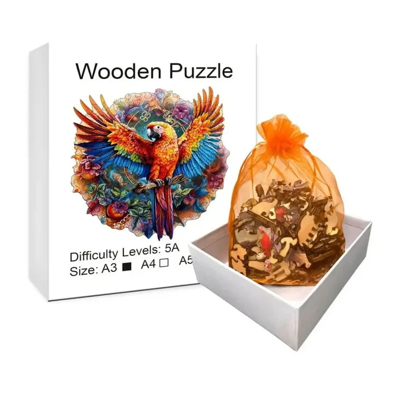 Puzzle en Bois Perroquet Coloré – BirdyBloom™