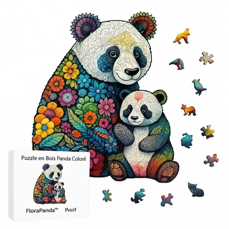 Puzzle en Bois Panda Coloré – FloraPanda™