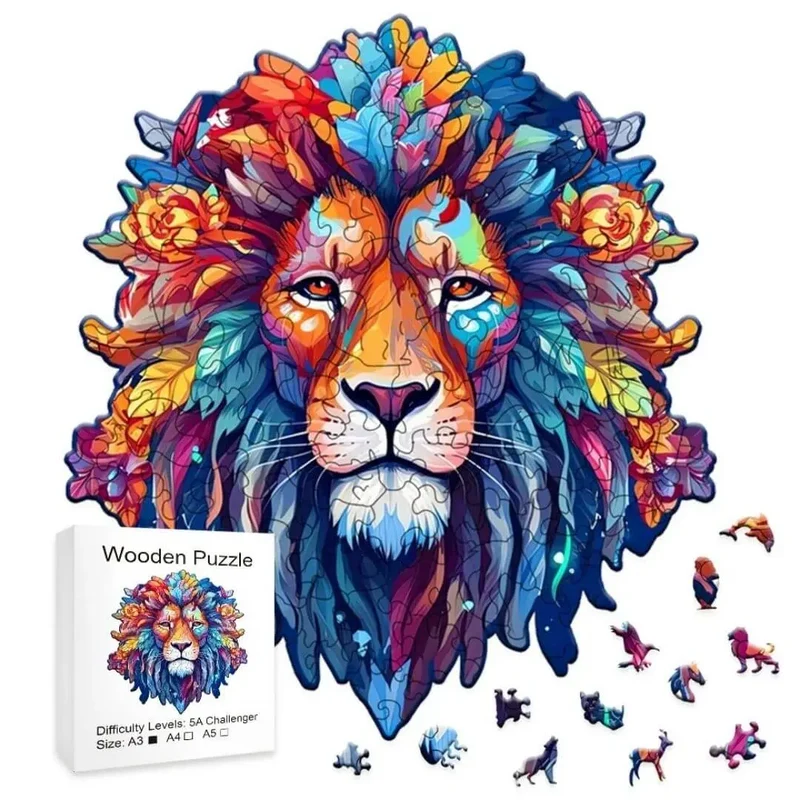 Puzzle Bois Lion Artistique – WildKing™
