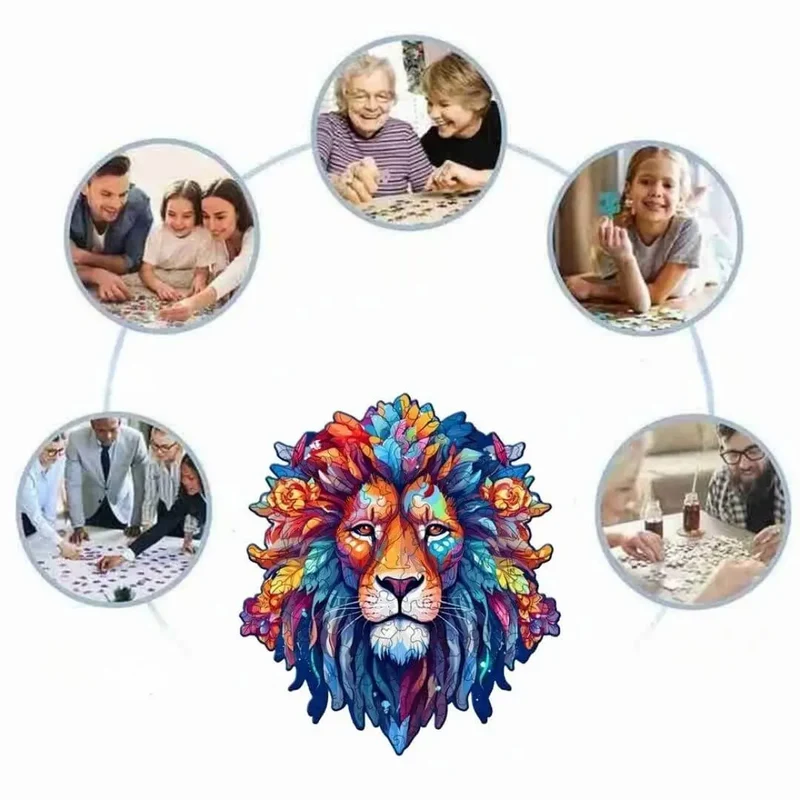Puzzle Bois Lion Artistique – WildKing™