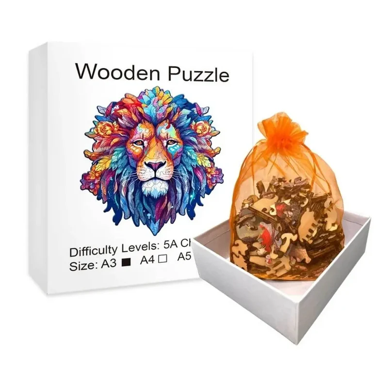 Puzzle Bois Lion Artistique – WildKing™