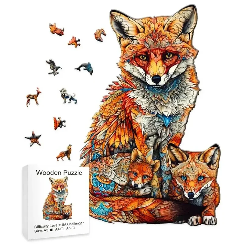 Puzzle en Bois Famille Renard – FoxNest™