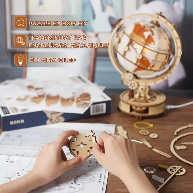 Puzzle 3D Bois Globe Lumineux - TerraLumen™