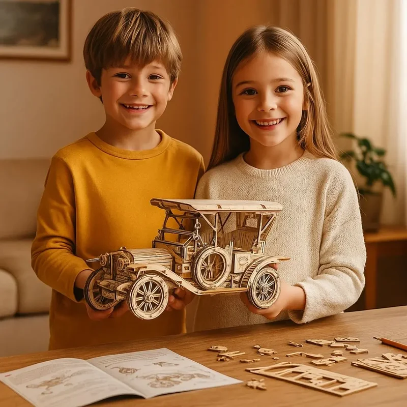 Puzzle 3D en Bois Voiture Rétro - VintageCruise™