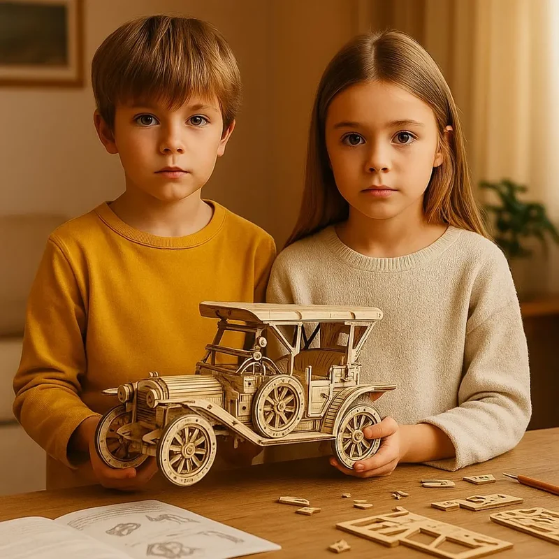 Puzzle 3D en Bois Voiture Rétro - VintageCruise™