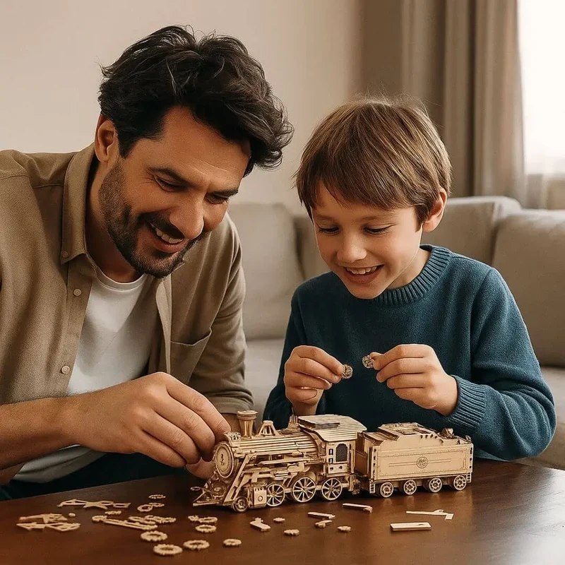 Puzzle 3D en Bois Locomotive Vintage - SteamExpress™