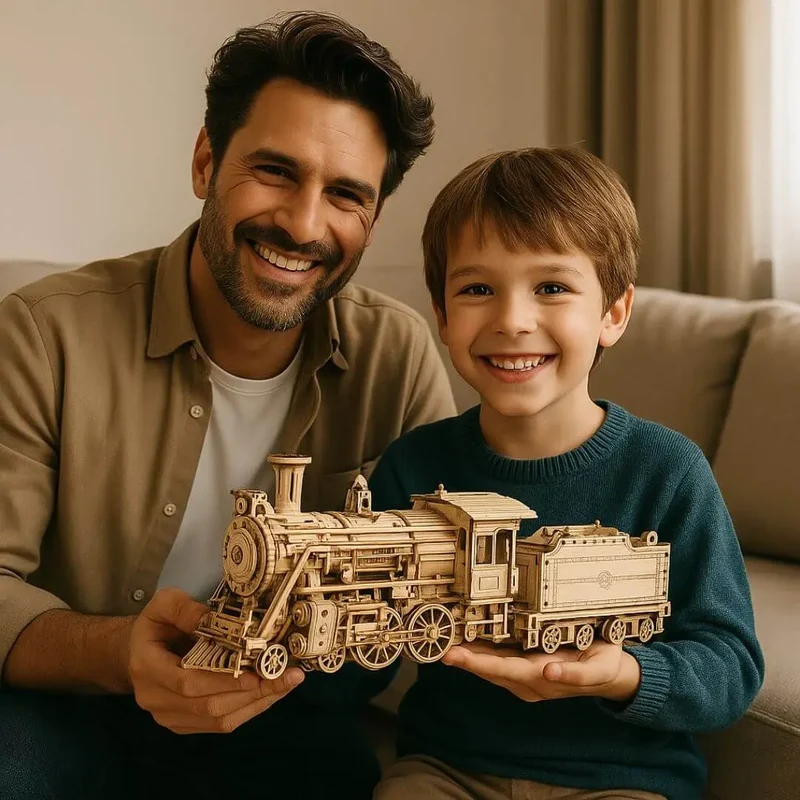 Puzzle 3D en Bois Locomotive Vintage - SteamExpress™