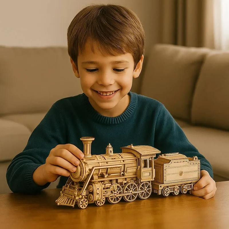 Puzzle 3D en Bois Locomotive Vintage - SteamExpress™