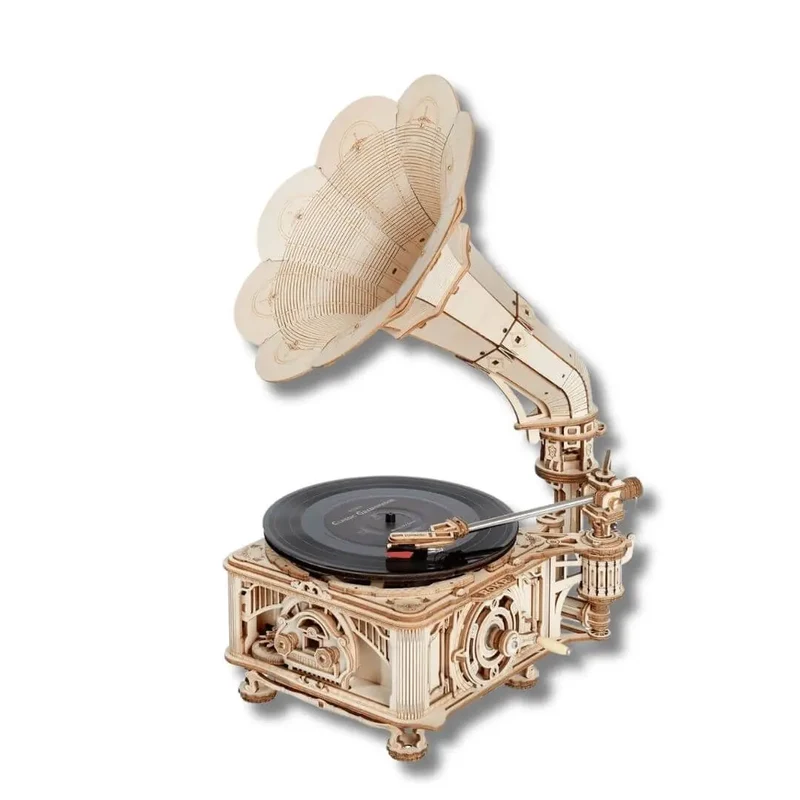 Puzzle 3D en Bois Gramophone Vintage – RetroGear™