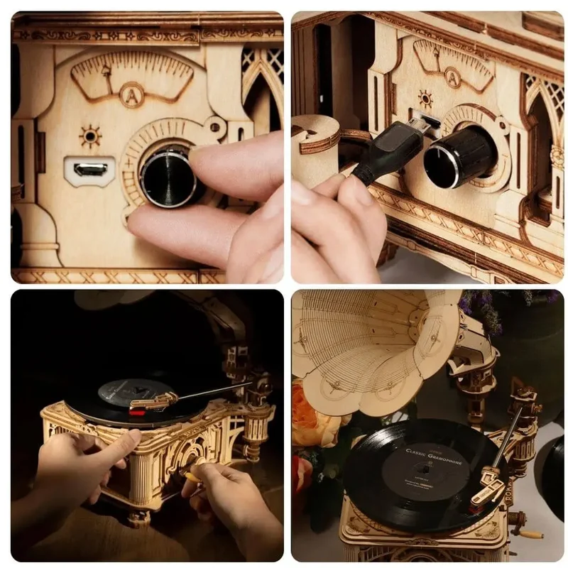 Puzzle 3D en Bois Gramophone Vintage – RetroGear™