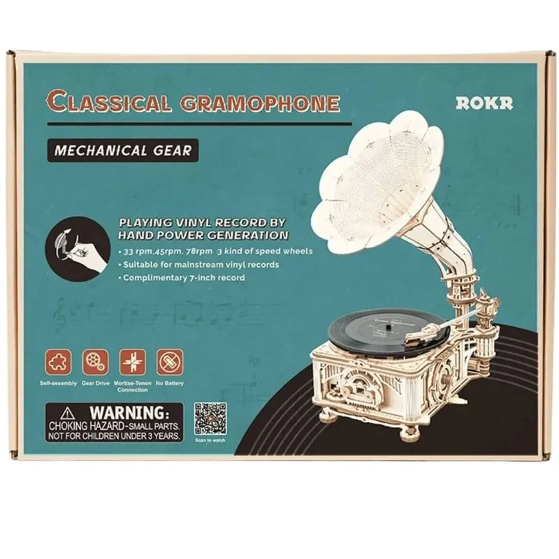 Puzzle 3D en Bois Gramophone Vintage – RetroGear™
