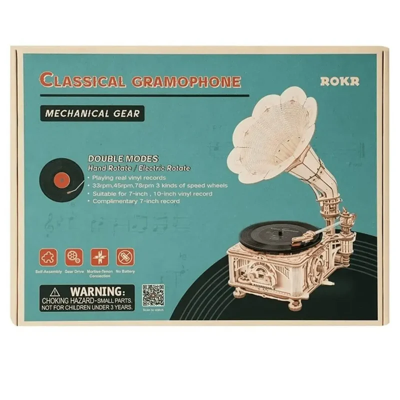 Puzzle 3D en Bois Gramophone Vintage – RetroGear™