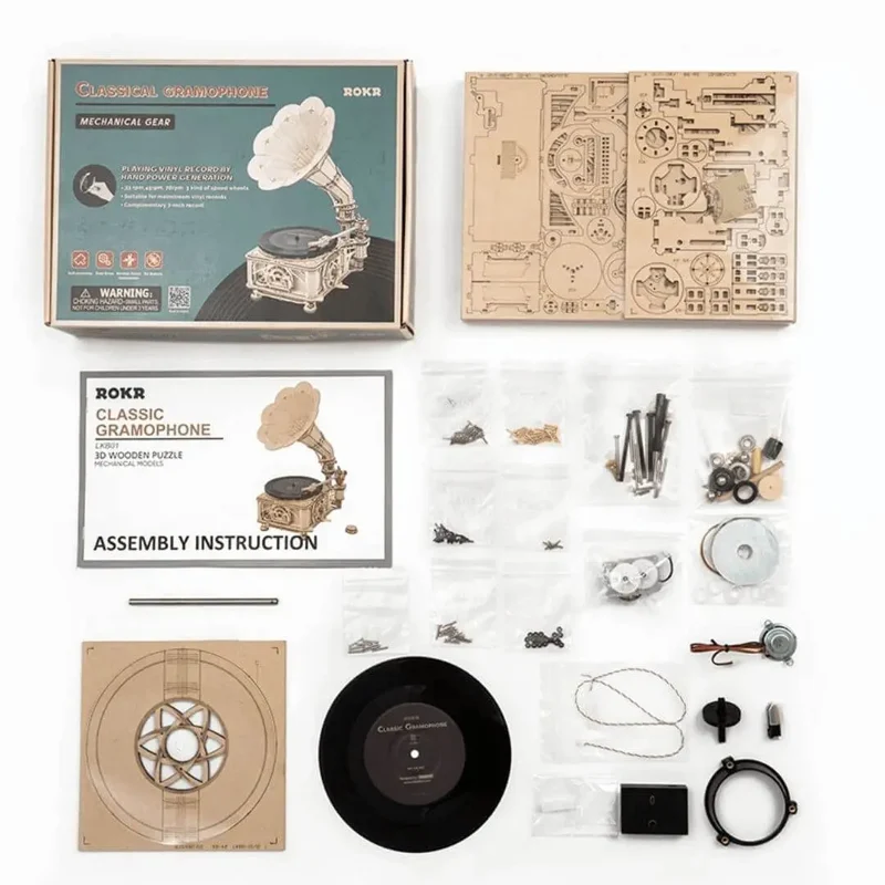 Puzzle 3D en Bois Gramophone Vintage – RetroGear™