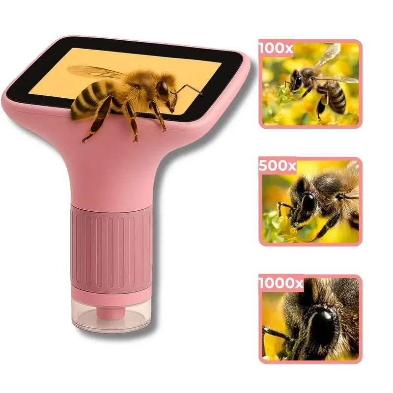 Microscope Enfant Écran 7,6cm et Zoom 1000x Rose – Dès 6 Ans